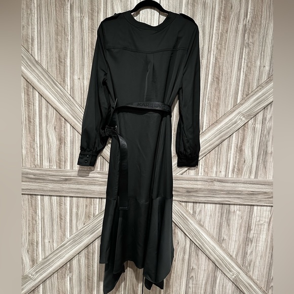 NWT Karl Lagerfeld Logo Belt Handkerchief Hem Midi Dress - Picture 12 of 12